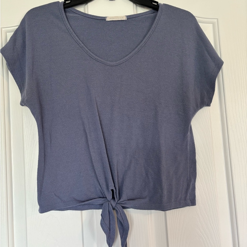 Casual Blue Tie-Front Top